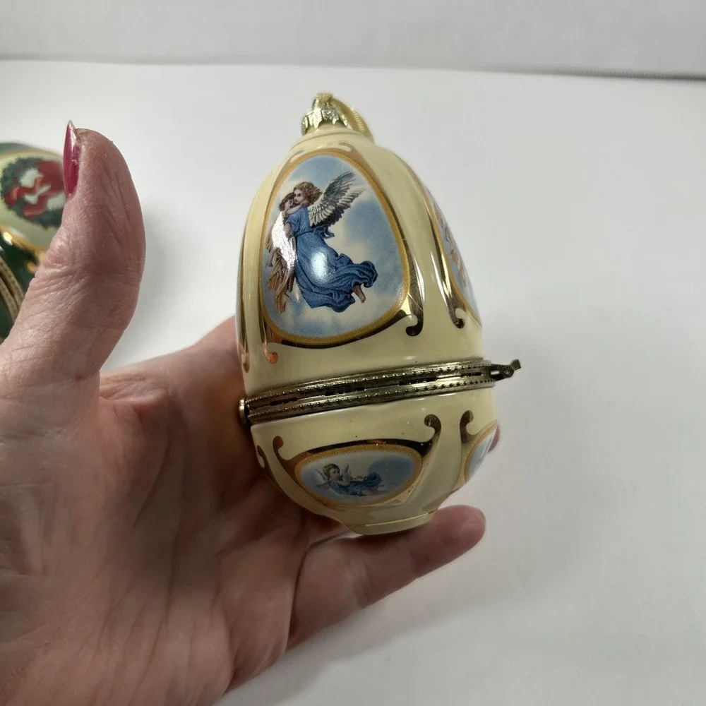 lot 2 christmas vintage Musical Box Eggs Ornaments QVC Valerie